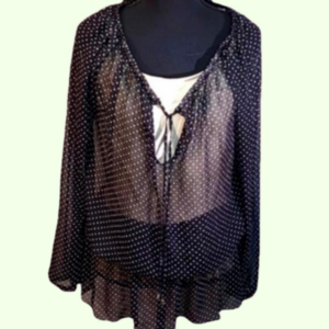 Jones New York. Long sleeved sheer black and white polka dot blouse. Size XL.